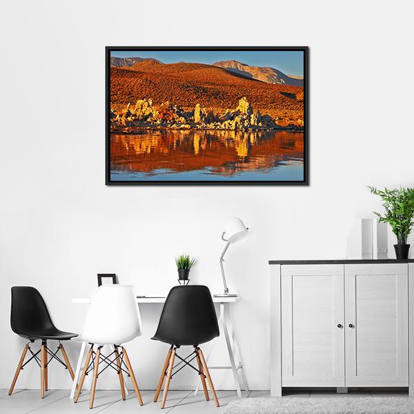 Orange Sunset At Mono Lake Canvas Wall Art-5 Horizontal-Gallery Wrap-22" x 12"-Tiaracle