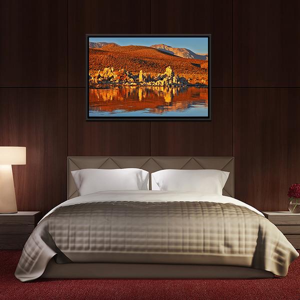 Orange Sunset At Mono Lake Canvas Wall Art-5 Horizontal-Gallery Wrap-22" x 12"-Tiaracle
