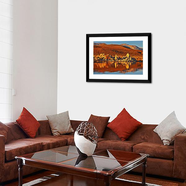 Orange Sunset At Mono Lake Canvas Wall Art-5 Horizontal-Gallery Wrap-22" x 12"-Tiaracle