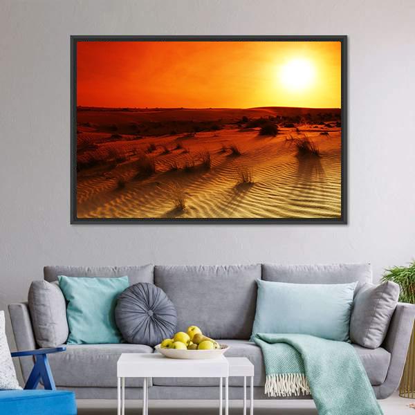Orange Sunset In Desert Canvas Wall Art-5 Horizontal-Gallery Wrap-22" x 12"-Tiaracle