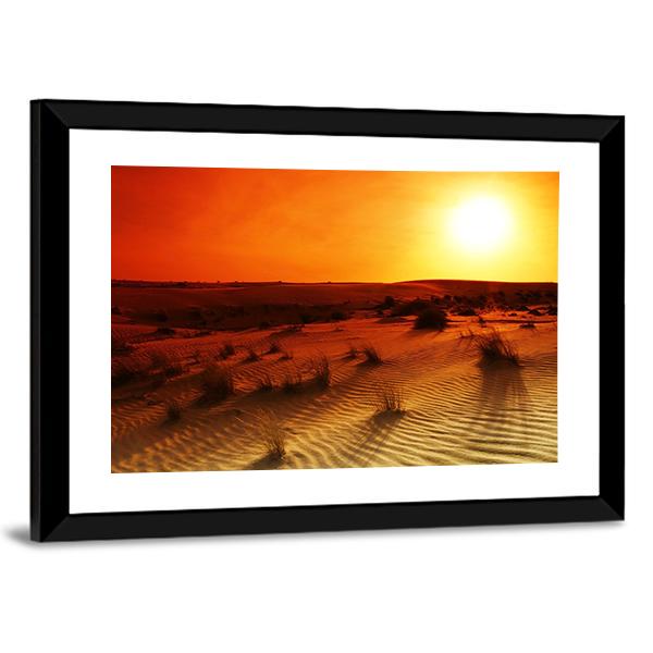 Orange Sunset In Desert Canvas Wall Art-5 Horizontal-Gallery Wrap-22" x 12"-Tiaracle