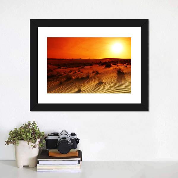 Orange Sunset In Desert Canvas Wall Art-5 Horizontal-Gallery Wrap-22" x 12"-Tiaracle