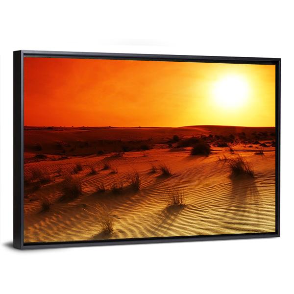 Orange Sunset In Desert Canvas Wall Art-5 Horizontal-Gallery Wrap-22" x 12"-Tiaracle