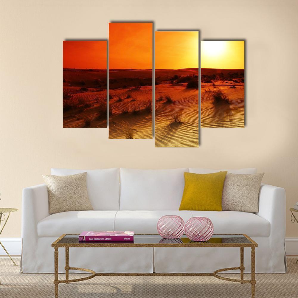Orange Sunset In Desert Canvas Wall Art-4 Pop-Gallery Wrap-50" x 32"-Tiaracle