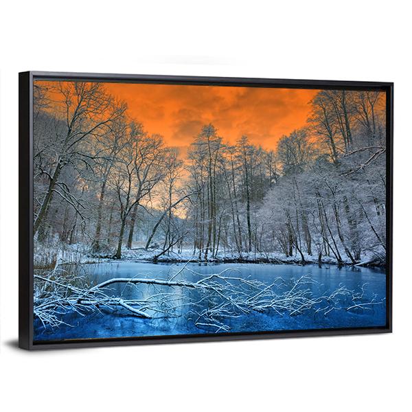 Orange Sunset In Winter Canvas Wall Art-3 Horizontal-Gallery Wrap-25" x 16"-Tiaracle