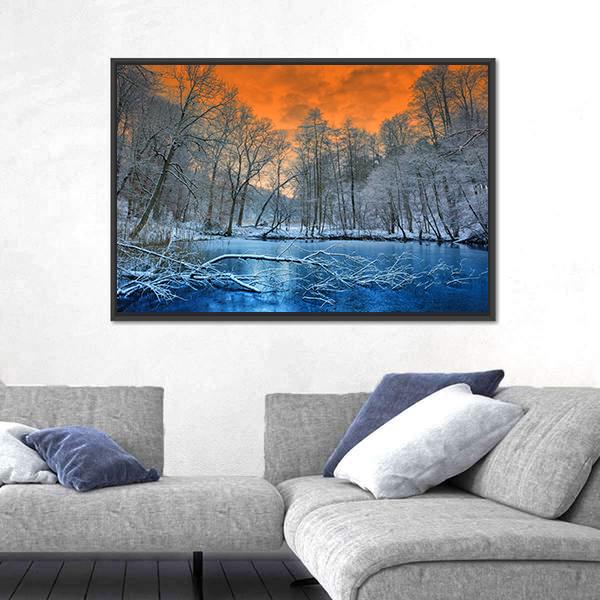 Orange Sunset In Winter Canvas Wall Art-3 Horizontal-Gallery Wrap-25" x 16"-Tiaracle