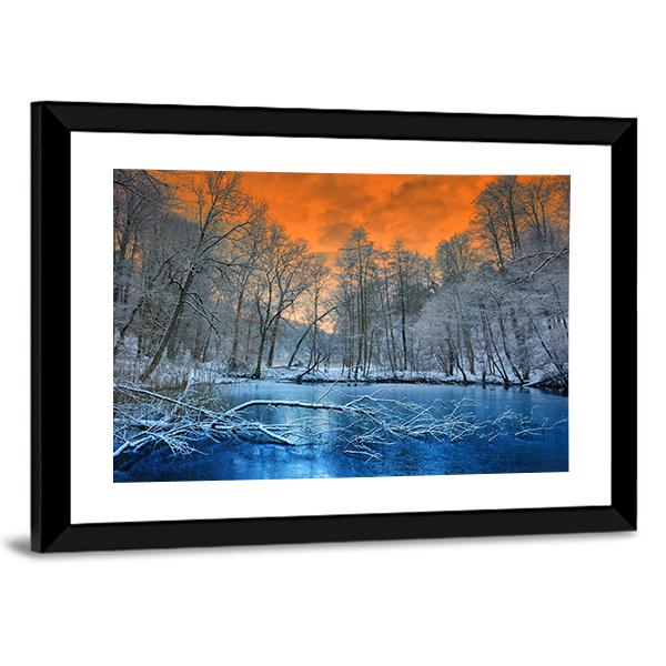 Orange Sunset In Winter Canvas Wall Art-3 Horizontal-Gallery Wrap-25" x 16"-Tiaracle