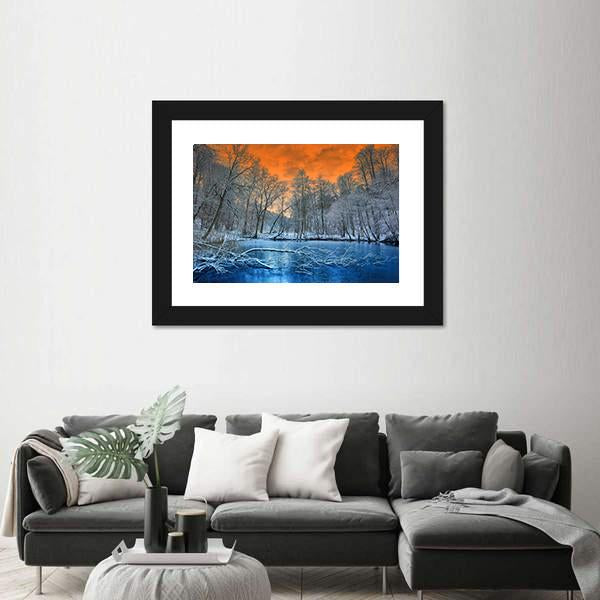 Orange Sunset In Winter Canvas Wall Art-3 Horizontal-Gallery Wrap-25" x 16"-Tiaracle