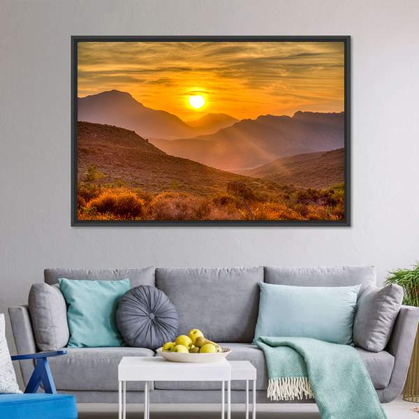 Orange Sunset Over Mountain Canvas Wall Art-5 Horizontal-Gallery Wrap-22" x 12"-Tiaracle