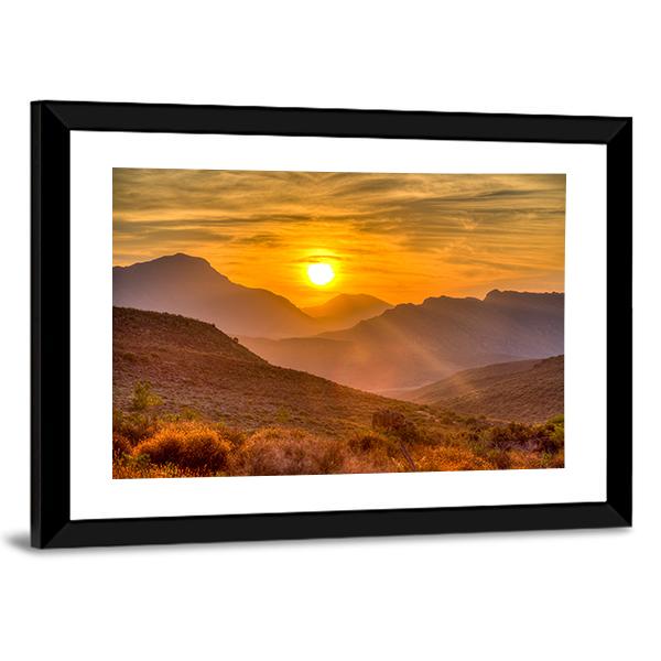Orange Sunset Over Mountain Canvas Wall Art-5 Horizontal-Gallery Wrap-22" x 12"-Tiaracle