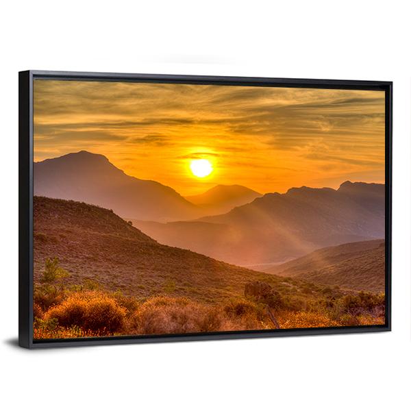 Orange Sunset Over Mountain Canvas Wall Art-5 Horizontal-Gallery Wrap-22" x 12"-Tiaracle