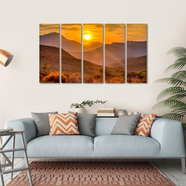 Orange Sunset Over Mountain Canvas Wall Art-5 Horizontal-Gallery Wrap-22" x 12"-Tiaracle