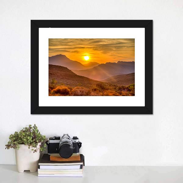 Orange Sunset Over Mountain Canvas Wall Art-3 Horizontal-Gallery Wrap-25" x 16"-Tiaracle