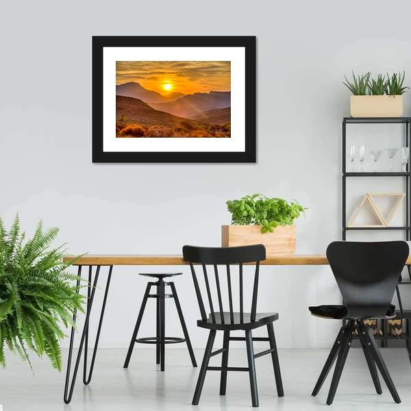 Orange Sunset Over Mountain Canvas Wall Art-3 Horizontal-Gallery Wrap-25" x 16"-Tiaracle