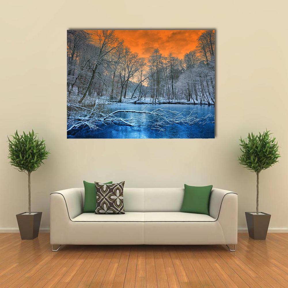 Orange Sunset In Winter Canvas Wall Art-1 Piece-Gallery Wrap-48" x 32"-Tiaracle