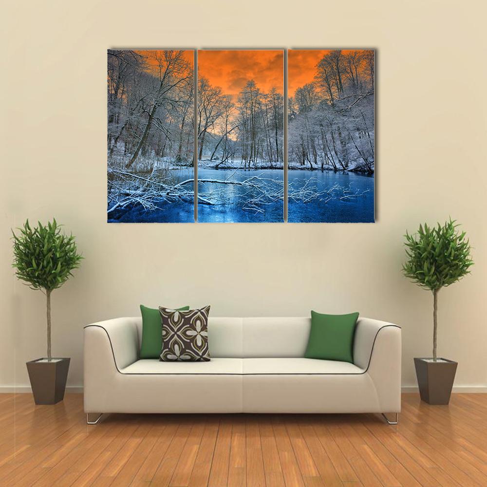 Orange Sunset In Winter Canvas Wall Art-3 Horizontal-Gallery Wrap-37" x 24"-Tiaracle