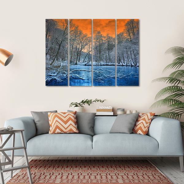 Orange Sunset In Winter Canvas Wall Art-4 Horizontal-Gallery Wrap-34" x 24"-Tiaracle