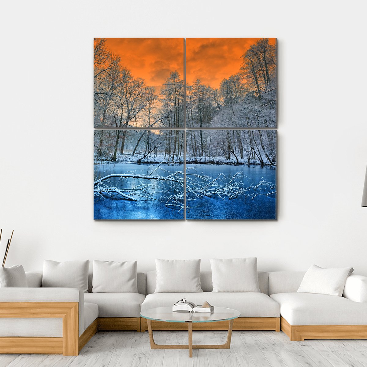 Orange Sunset In Winter Canvas Wall Art-4 Square-Gallery Wrap-17" x 17"-Tiaracle
