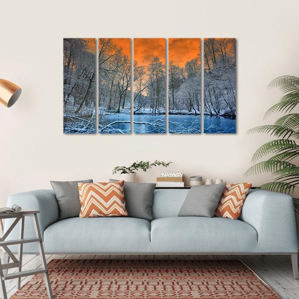 Orange Sunset In Winter Canvas Wall Art-5 Horizontal-Gallery Wrap-22" x 12"-Tiaracle