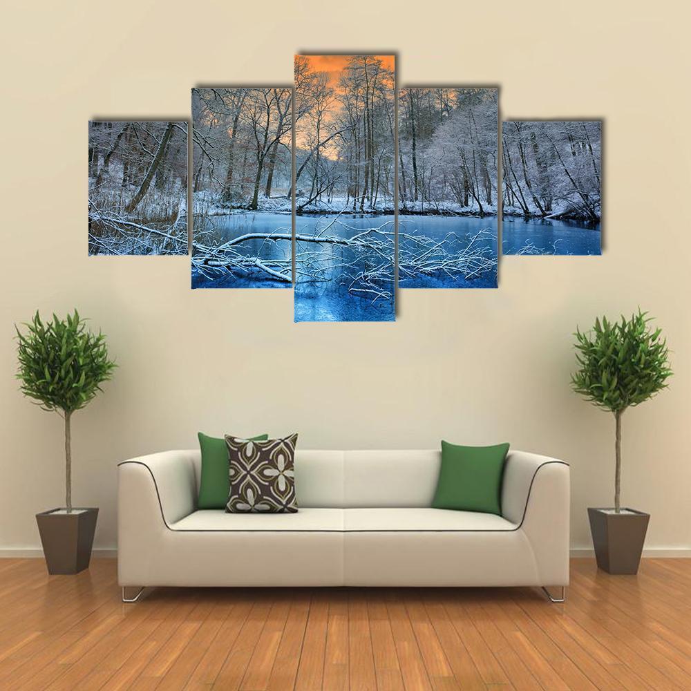 Orange Sunset In Winter Canvas Wall Art-5 Star-Gallery Wrap-62" x 32"-Tiaracle