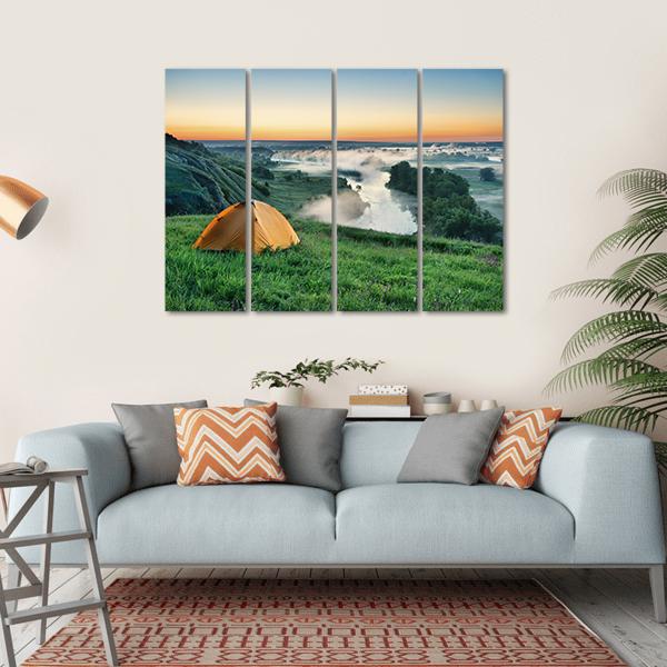 Tent On Hillside Canvas Wall Art-4 Horizontal-Gallery Wrap-34" x 24"-Tiaracle