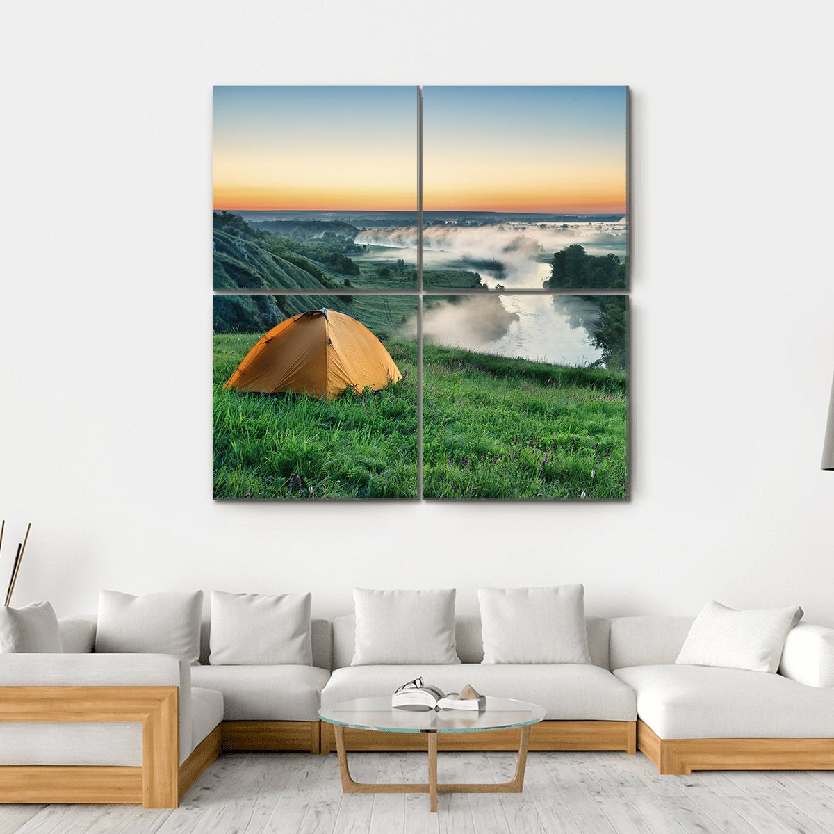 Tent On Hillside Canvas Wall Art-4 Square-Gallery Wrap-17" x 17"-Tiaracle