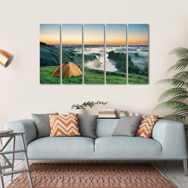Tent On Hillside Canvas Wall Art-5 Horizontal-Gallery Wrap-22" x 12"-Tiaracle