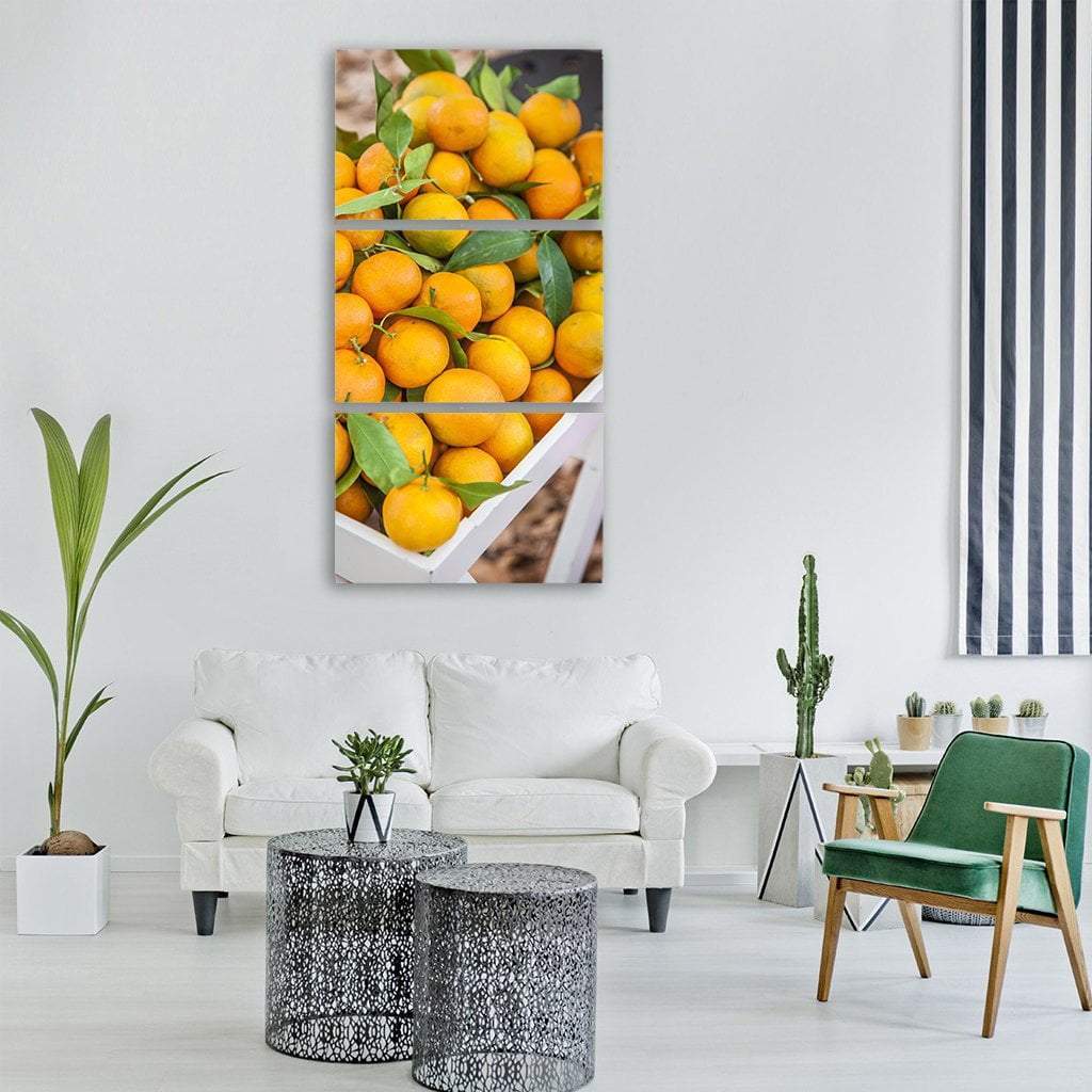 Oranges In Basket Vertical Canvas Wall Art-3 Vertical-Gallery Wrap-12" x 25"-Tiaracle