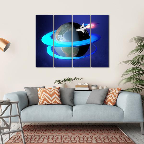 Orbit Spacecraft Around The Earth Canvas Wall Art-4 Horizontal-Gallery Wrap-34" x 24"-Tiaracle