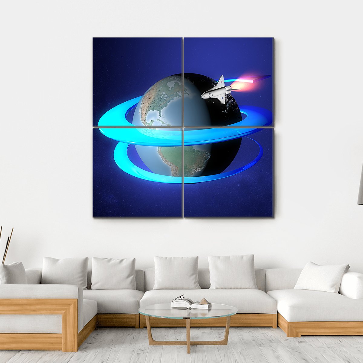 Orbit Spacecraft Around The Earth Canvas Wall Art-4 Square-Gallery Wrap-17" x 17"-Tiaracle
