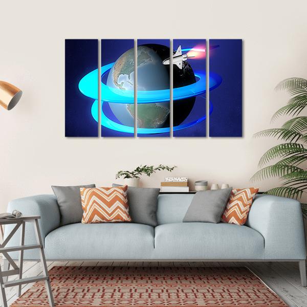 Orbit Spacecraft Around The Earth Canvas Wall Art-5 Horizontal-Gallery Wrap-22" x 12"-Tiaracle