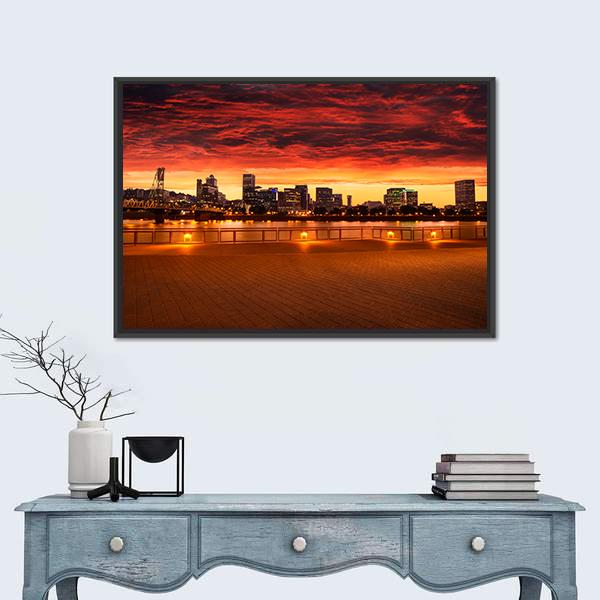 Oregon City Skyline Canvas Wall Art-1 Piece-Floating Frame-24" x 16"-Tiaracle