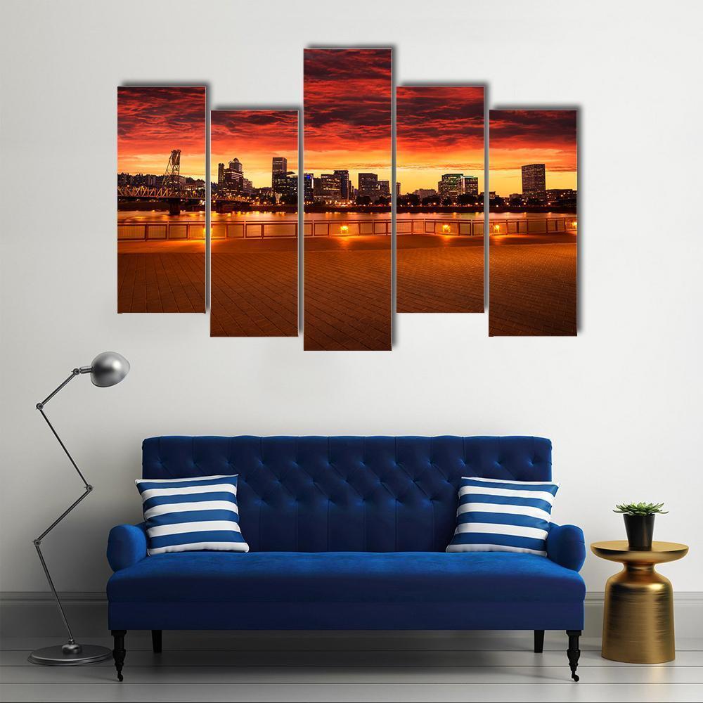 Oregon City Skyline Canvas Wall Art-5 Pop-Gallery Wrap-47" x 32"-Tiaracle