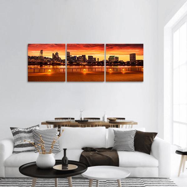 Oregon City Skyline Panoramic Canvas Wall Art-3 Piece-25" x 08"-Tiaracle