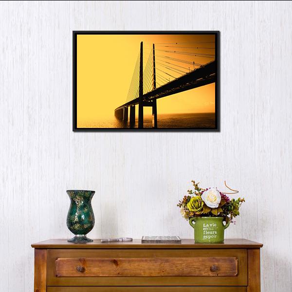 Oresund Bridge Canvas Wall Art-1 Piece-Floating Frame-24" x 16"-Tiaracle