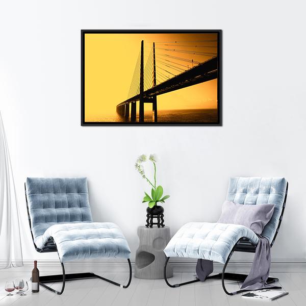 Oresund Bridge Canvas Wall Art-1 Piece-Floating Frame-24" x 16"-Tiaracle