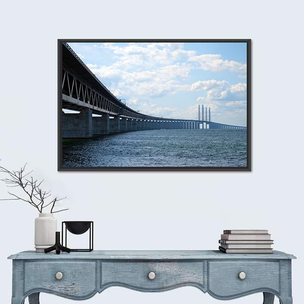 Oresundsbron Bridge Canvas Wall Art-1 Piece-Floating Frame-24" x 16"-Tiaracle