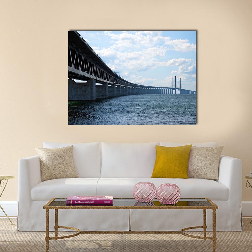 Oresundsbron Bridge Canvas Wall Art-1 Piece-Gallery Wrap-48" x 32"-Tiaracle