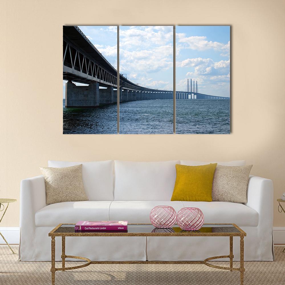 Oresundsbron Bridge Canvas Wall Art-3 Horizontal-Gallery Wrap-37" x 24"-Tiaracle