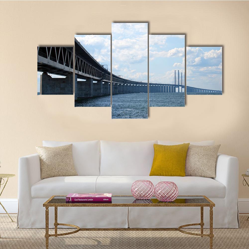 Oresundsbron Bridge Canvas Wall Art-5 Star-Gallery Wrap-62" x 32"-Tiaracle