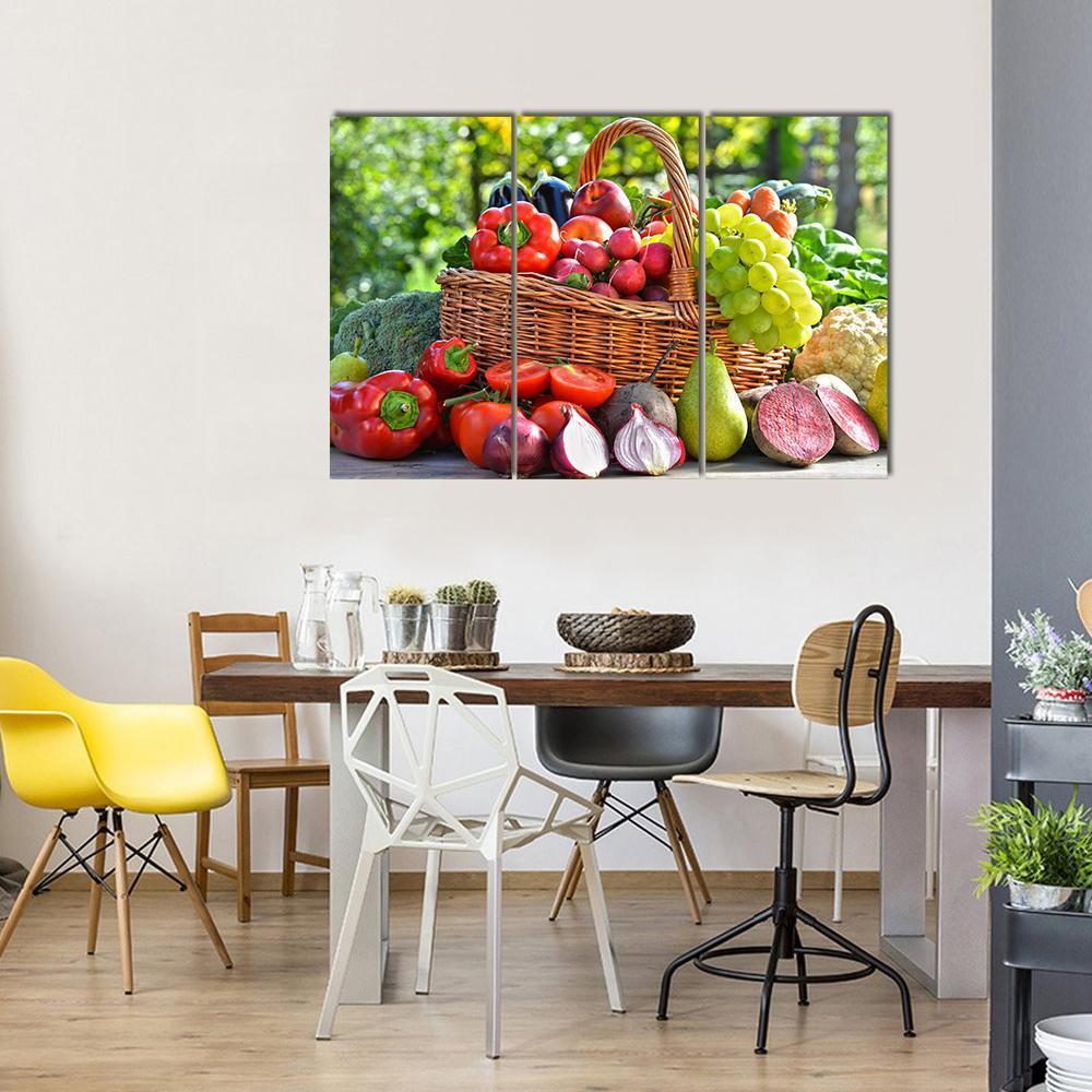 Organic Vegetables &amp; Fruits Canvas Wall Art-3 Horizontal-Gallery Wrap-37" x 24"-Tiaracle