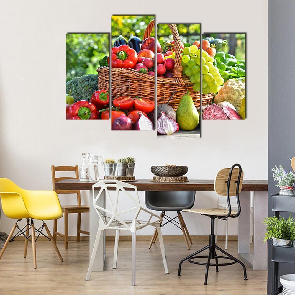 Organic Vegetables &amp; Fruits Canvas Wall Art-4 Pop-Gallery Wrap-50" x 32"-Tiaracle