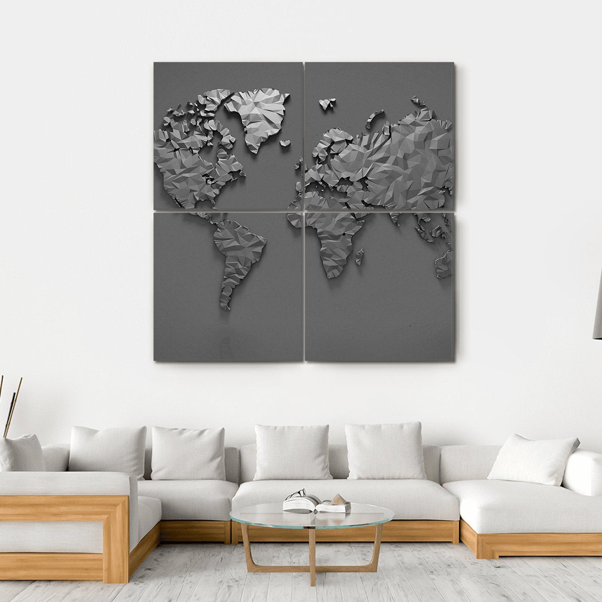 Origami 3D World Map Canvas Wall Art-4 Square-Gallery Wrap-17" x 17"-Tiaracle