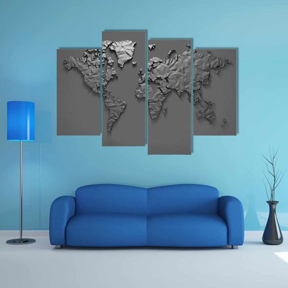 Origami 3D World Map Canvas Wall Art-4 Pop-Gallery Wrap-50" x 32"-Tiaracle