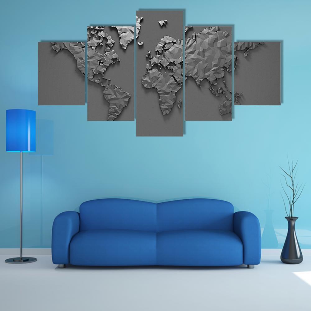 Origami 3D World Map Canvas Wall Art-5 Star-Gallery Wrap-62&quot; x 32&quot;-Tiaracle