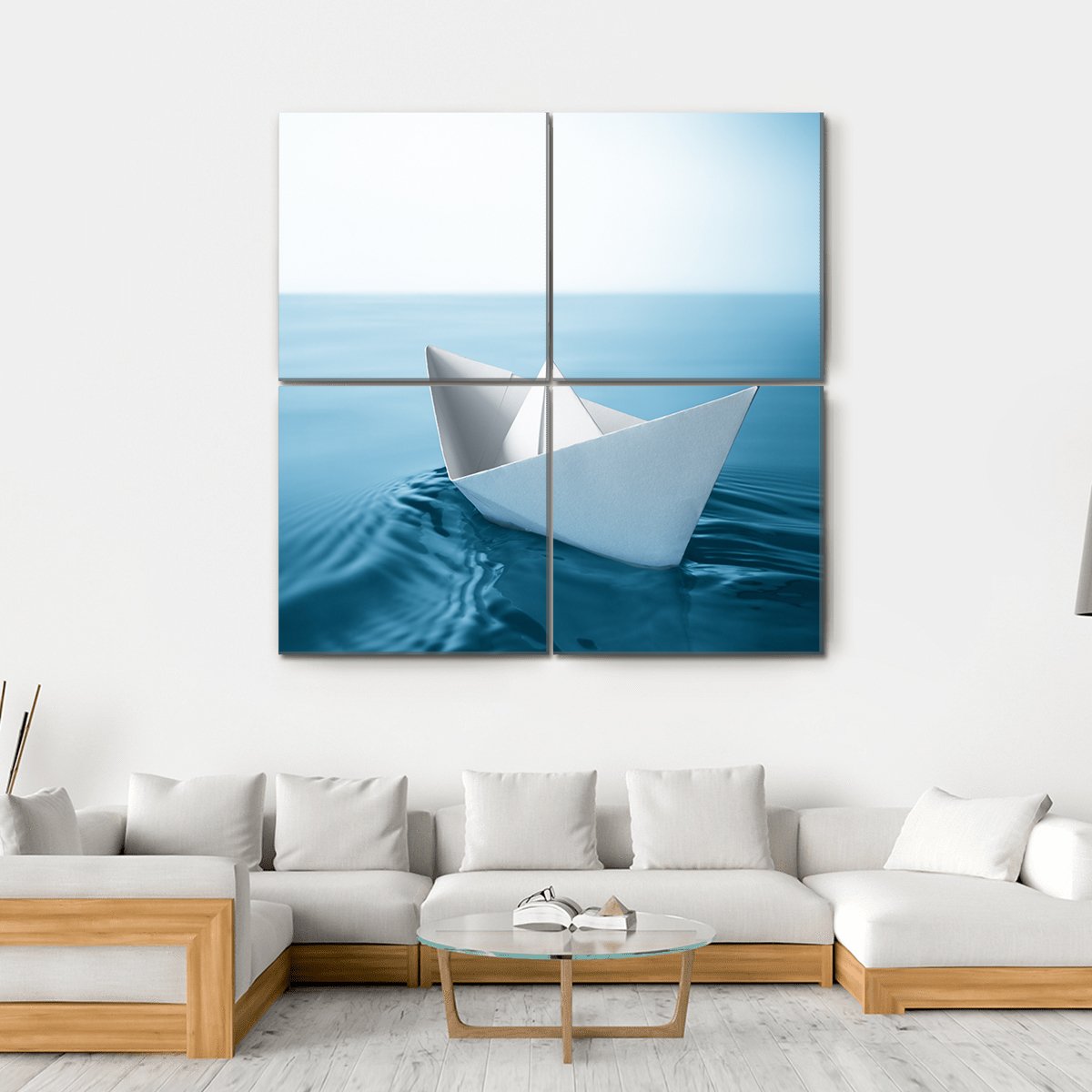 Paper Sailboat In Water Canvas Wall Art-4 Square-Gallery Wrap-17" x 17"-Tiaracle