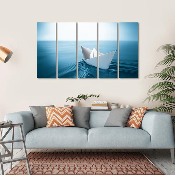 Paper Sailboat In Water Canvas Wall Art-5 Horizontal-Gallery Wrap-22" x 12"-Tiaracle