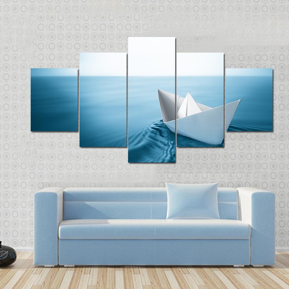 Paper Sailboat In Water Canvas Wall Art-3 Horizontal-Gallery Wrap-37" x 24"-Tiaracle