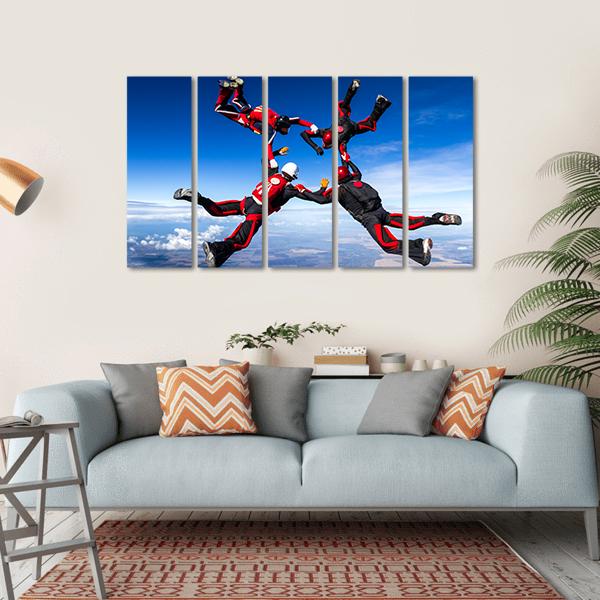 Skydivers In Relative Work Canvas Wall Art-5 Horizontal-Gallery Wrap-22&quot; x 12&quot;-Tiaracle