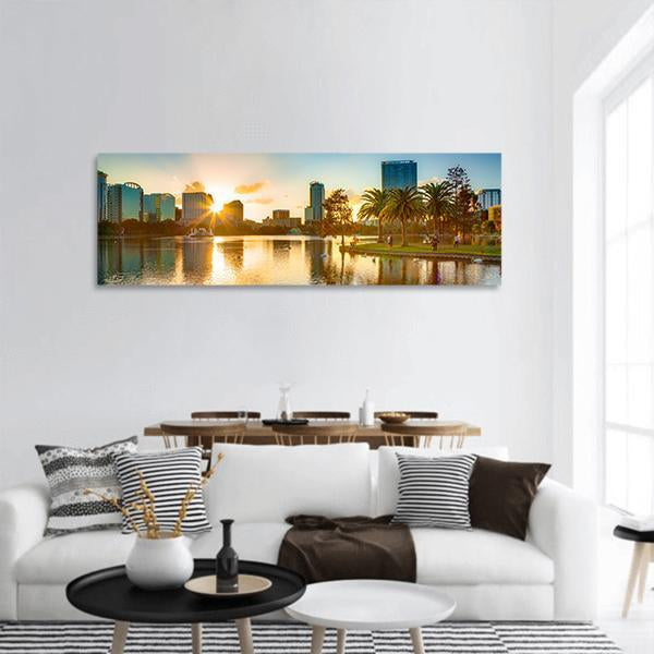 Sunset At Orlando Panoramic Canvas Wall Art-3 Piece-25" x 08"-Tiaracle